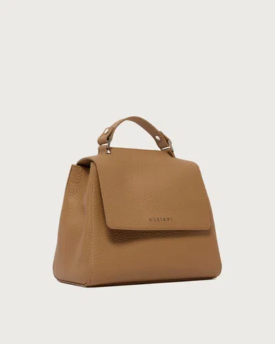 Orciani Small Handbag In Hammered Leather With Removable Shoulder Strap In Marrone