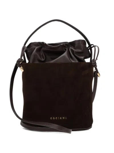 Orciani Small Her-o Peach Oro Suede Bucket Bag In Brown