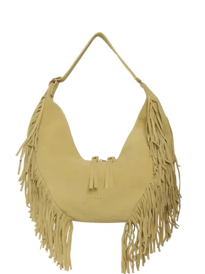 Orciani Small Isola Peach Fringed Leather Shoulder Bag In Brown