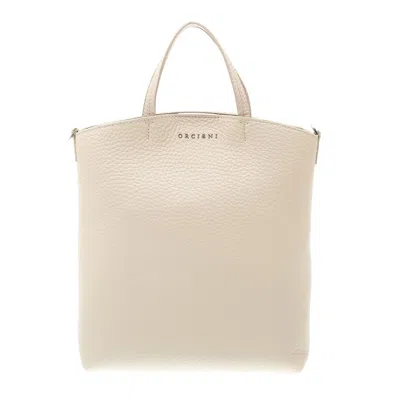 Orciani Small Soft Leather Ivory Shopping Bag In Neutrals