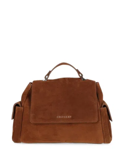 Orciani Small Sveva Cargo Leather Tote Bag In Brown