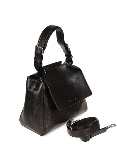 Orciani Small Sveva Lagoon Pebbled Leather Shoulder Bag In Black