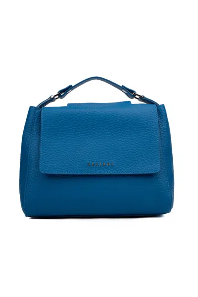 Orciani Small Sveva Soft Bag In Textured Leather In Blu Elettrico