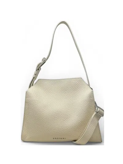 Orciani Small Trinity Soft Leather Shoulder Bag In Neutral