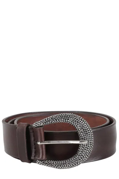 Orciani Soft Bull Leather Belt With Polished Buckle In Brown