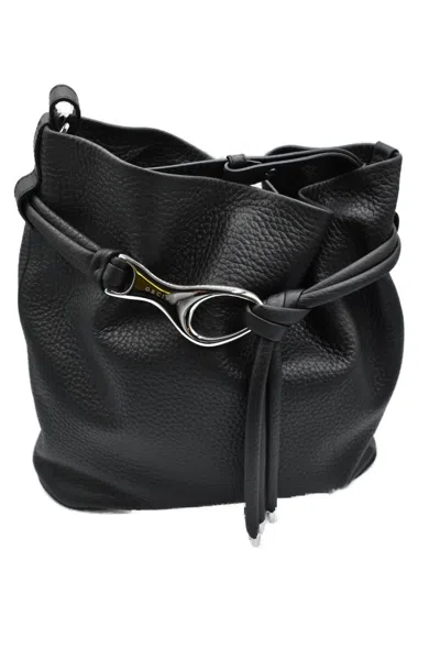 Orciani Soft Leather Shoulder Bag With Closure Detail In Black
