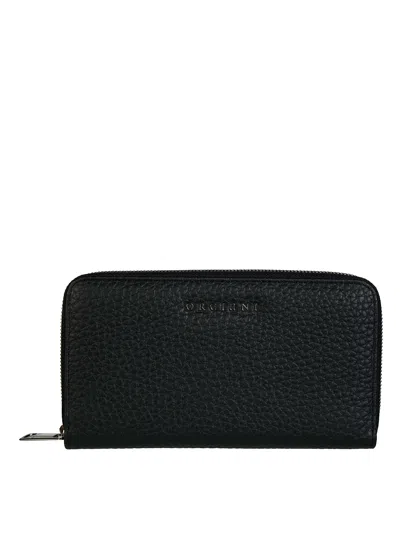 Orciani Soft Leather Zip-around Wallet For Women In Nero