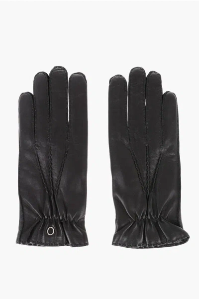 Orciani Solid Color Soft Leather Glovers In Black