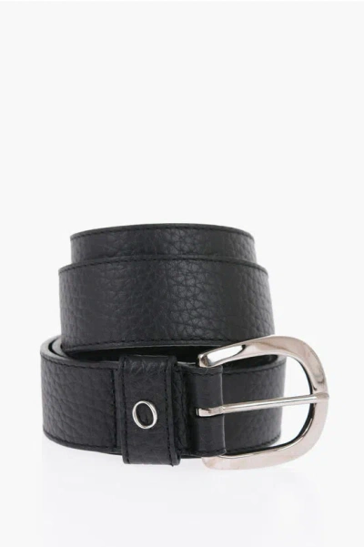 Orciani Solid Color Textured Leather Belt 35mm In Black