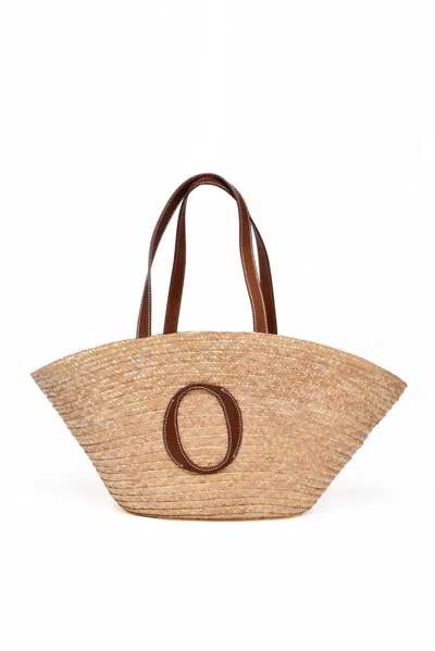 Orciani Straw Leather Shopper - Beige/brown In Multi