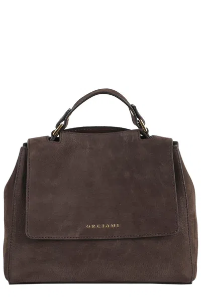 Orciani Structured Dark Brown Leather Shoulder Bag In Black