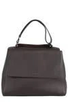 Orciani Structured Dark Brown Leather Shoulder Bag In Gray