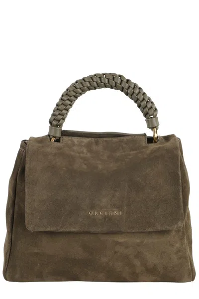 Orciani Structured Suede Shoulder Bag In Gray