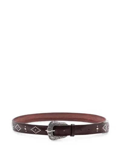 Orciani Studded Leather Belt In Burgundy
