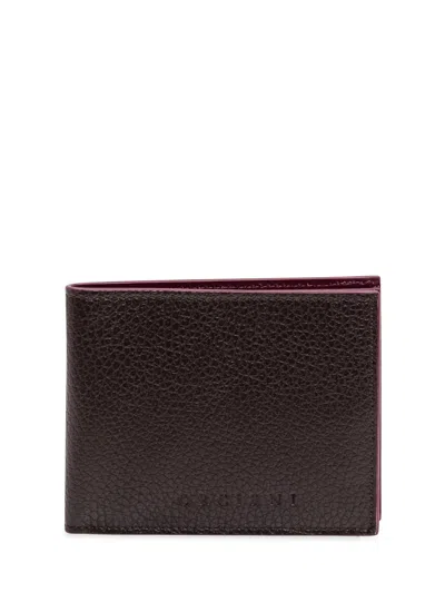 Orciani Stylish Mini Leather Wallet In Ebano+bordeaux