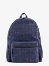 Orciani Suede Backpack Woven Texture Leather Handle In Blue