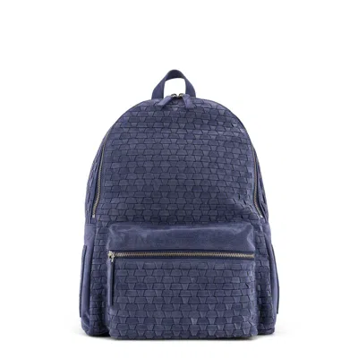 Orciani Suede Backpack With Woven Pattern In Blue