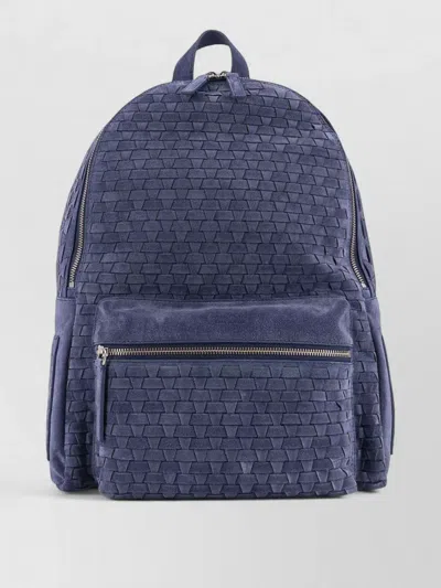 Orciani Suede Backpack Woven Texture Leather Handle In Blue