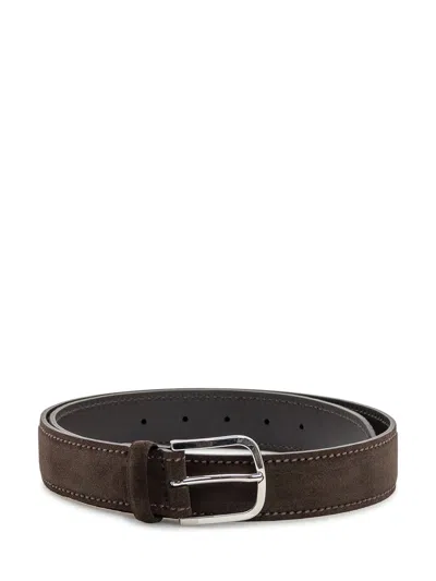 Orciani Suede Belt With Adjustable Buckle In T.moro