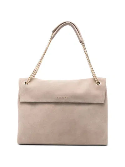 Orciani Suede Chain-link Shoulder Bag In Neutral