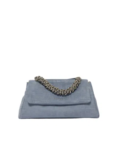 Orciani Suede Crocodile Print Longuette Handbag In Blue