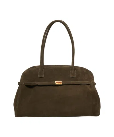 Orciani Suede Handbag With Decorative Gold Buckle And Structured Design In Black