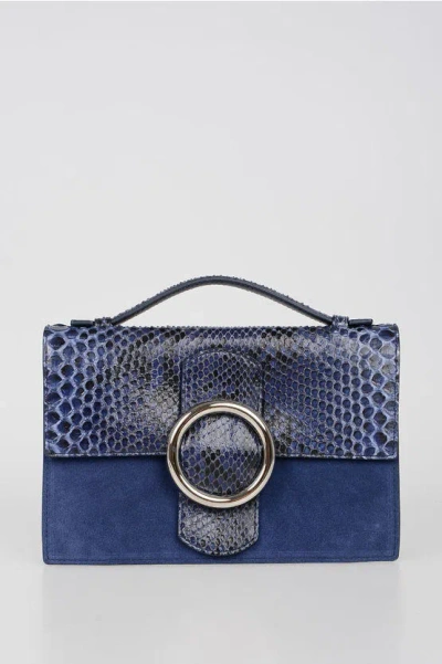 Orciani Suede Leather And Snake Hand Bag In Blue