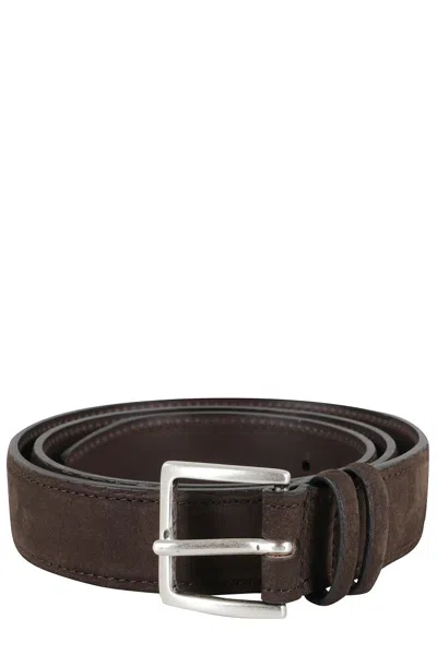 Orciani Suede Leather Belt With Metallic Buckle In Brown