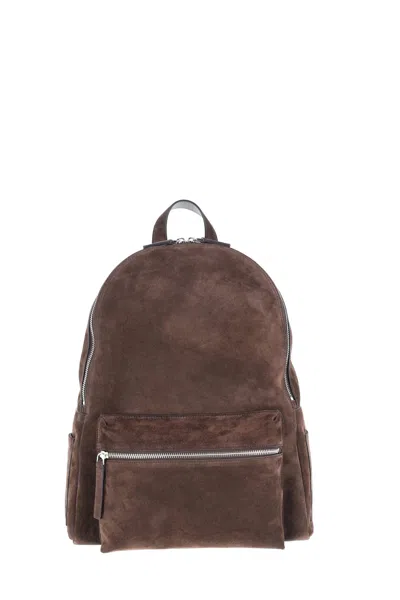 Orciani Suede Leather Handcrafted Urban Backpack In Grey