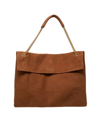 Orciani Suede Leather Shoulder Bag With Chain Strap And Embossed Logo In Brown