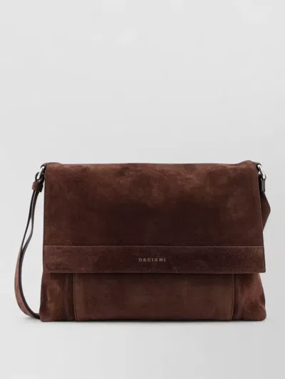 Orciani Suede Messenger Shoulder Bag Adjustable Strap In Brown
