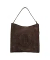 Orciani Suede Shopper Bag With Single Handle And Embossed Logo In Black