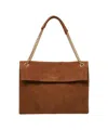 Orciani Suede Shoulder Bag With Gold-tone Chain Strap And Logo Flap In Red