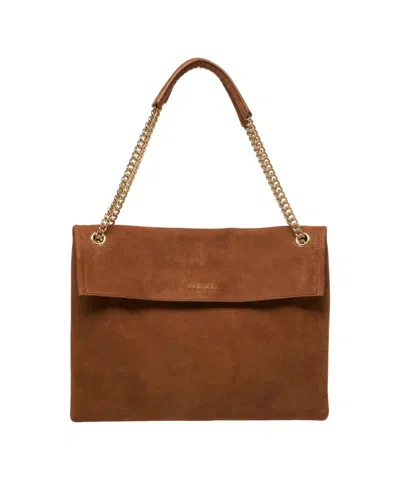 Orciani Suede Shoulder Bag With Gold-tone Chain Strap And Logo Flap In Red