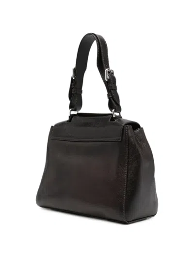 Orciani Sveva Foldover-top Grained-leather Tote Bag In Black