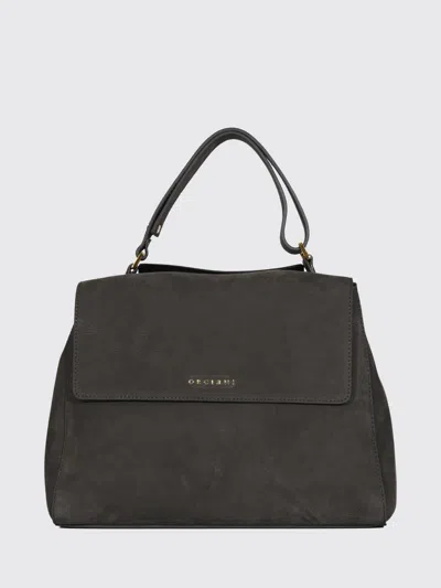 Orciani Sveva Hammered Leather Handbag With Adjustable Handle And Strap In Black