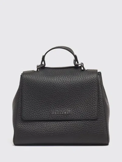 Orciani Sveva Hammered Leather Handbag With Handle And Shoulder Strap In Black