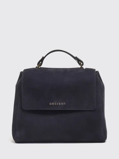Orciani Sveva Hammered Leather Handbag With Removable Shoulder Strap In Navy