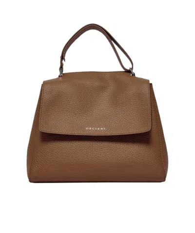 Orciani Sveva Logo Lettering Medium Shoulder Bag In Brown