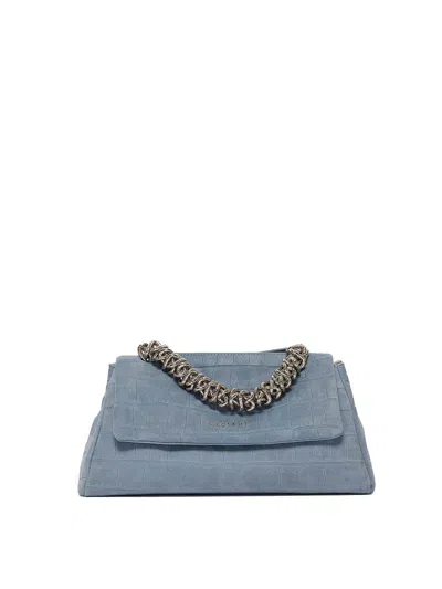 Orciani Sveva Longuette Croc Print Suede Metal Handle In Light Blue