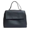 Orciani Blue Leather Bag With Flap And Top Handle In Black