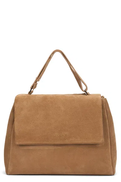 Orciani Sveva Mini Suede Sling Handbag With Front Flap In Beige