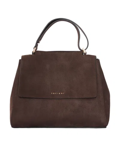 Orciani Sveva Nabucco Medium Nubuck Leather Shoulder Bag With Strap In Brown