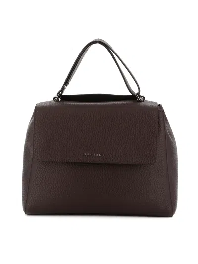 Orciani Sveva Pebbled Leather Medium Bag In Marrón