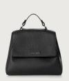 Orciani Medium Textured Leather Shoulder Bag In Black