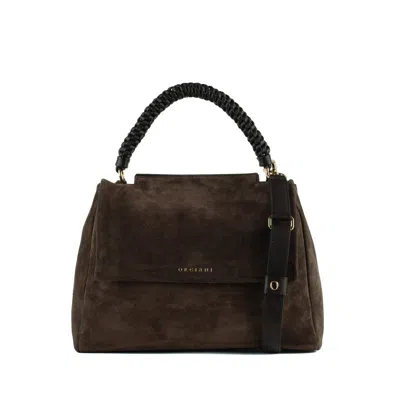 Orciani Sveva Scooby Peach Medium Suede Shoulder Bag With Shoulder Strap In Brown