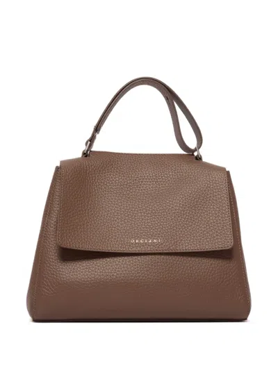 Orciani Sveva Soft Grainy Leather Tote Bag In Brown