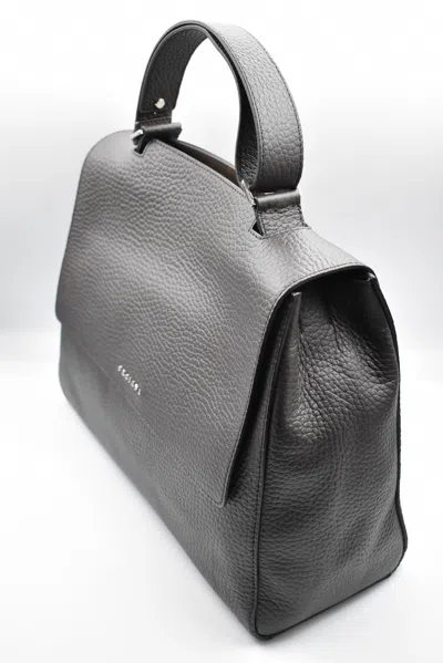 Orciani Sveva Soft Large Leather Shoulder Bag With Strap In Brown