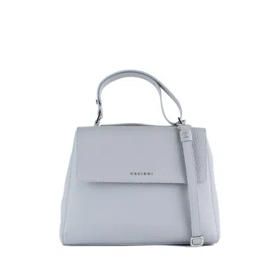 Orciani Sveva Soft Medium Dust-colored Leather Shoulder Bag With Shoulder Strap In Blue