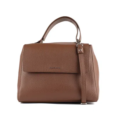 ORCIANI ORCIANI SVEVA SOFT MEDIUM LEATHER SHOULDER BAG WITH CAROB SHOULDER STRAP